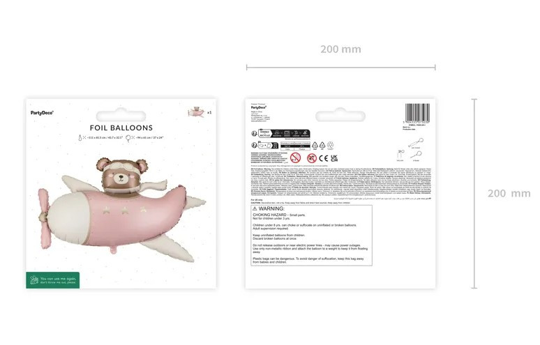 Balon foliowy Miś w samolocie 94x61cm jasny różowy FB383-081J PartyDeco